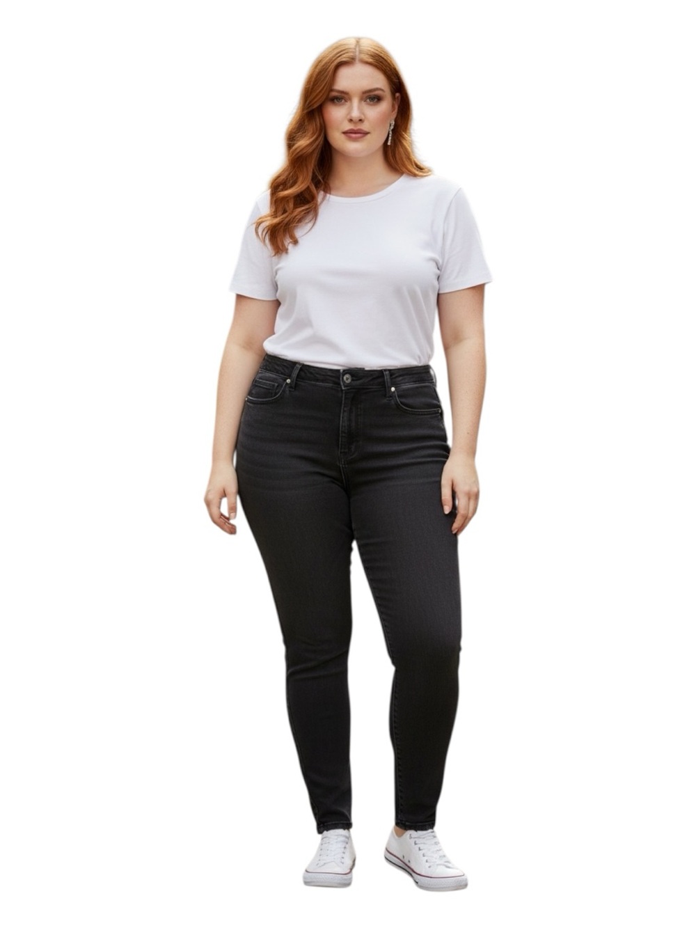 Mid-Rise Skinny Plus Size 18M Jeans in Black for Women